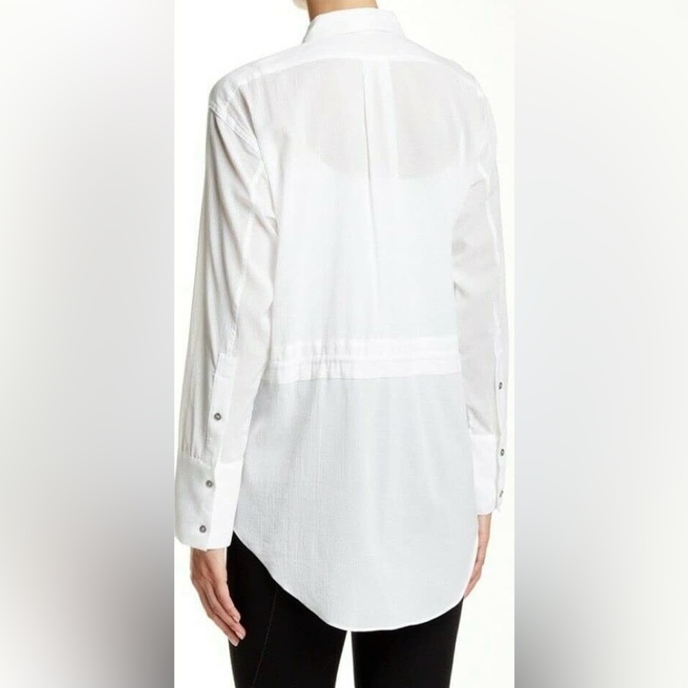 Helmut Lang White Drawstring Waist Button Down Tu… - image 2